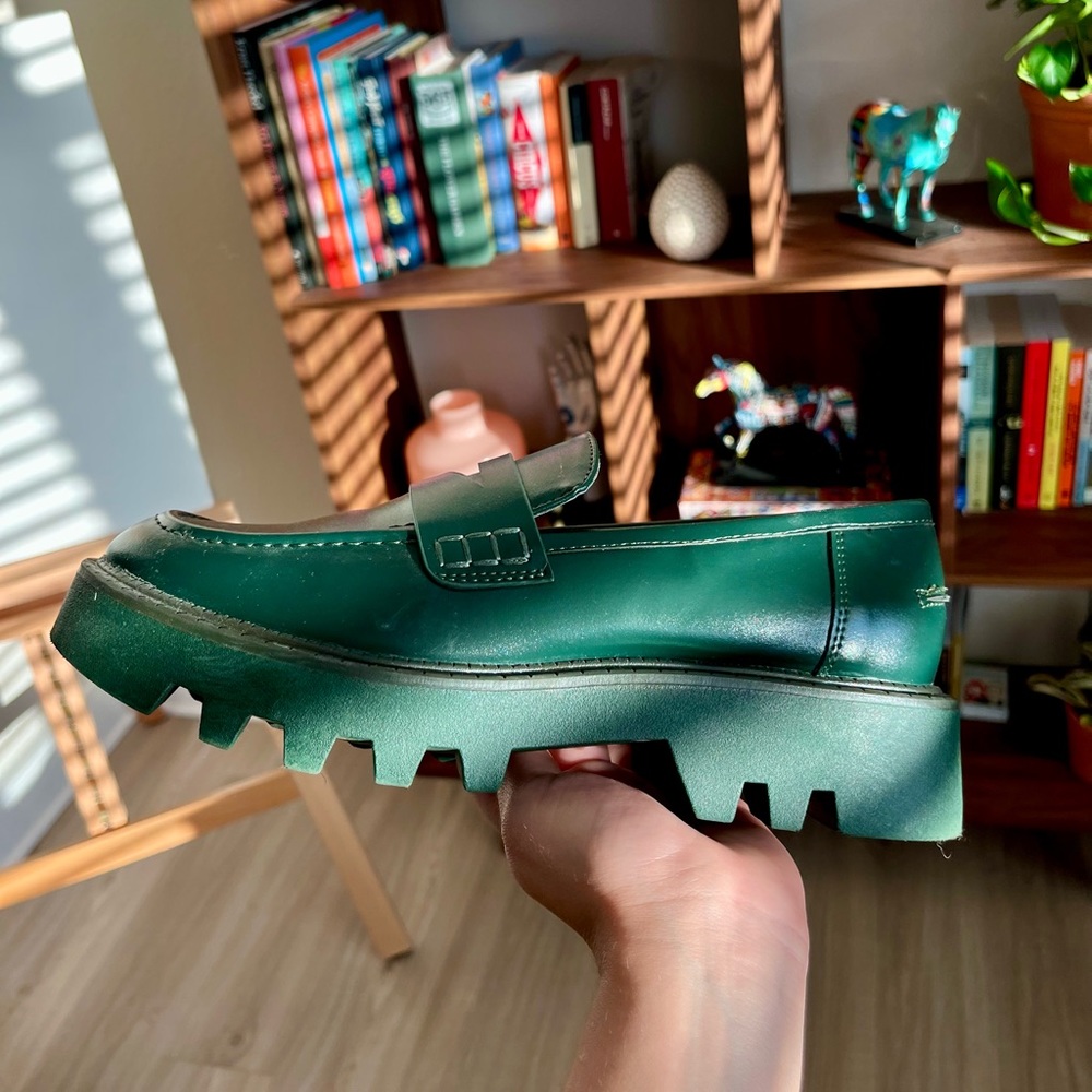 Zara lug sole green loafer